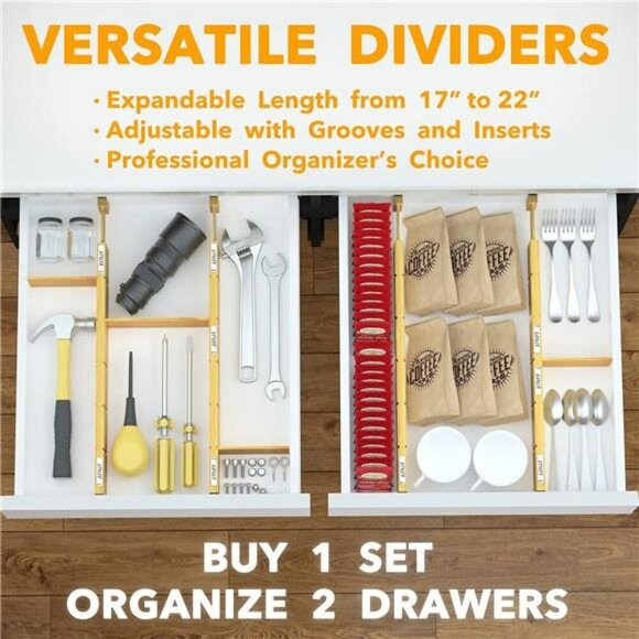 Adjustable Bamboo Drawer Dividers Expandable Kitchen Office Closet Organizer - Picture 6 of 7